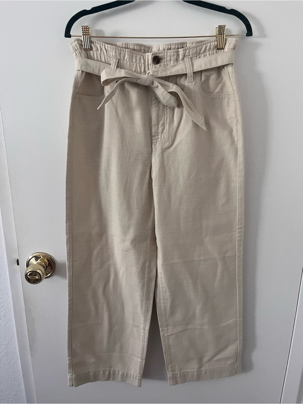 J. Crew Women’s Cropped Twill Paperbag Pants in Dusty Ivory Tie Belt Size 4